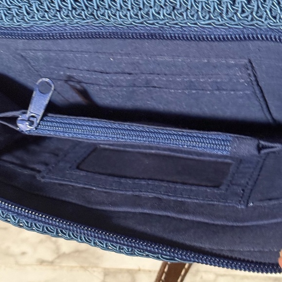 Blue and Brown Textured Shoulder Bag with Leather Accents - Picture 6 of 11